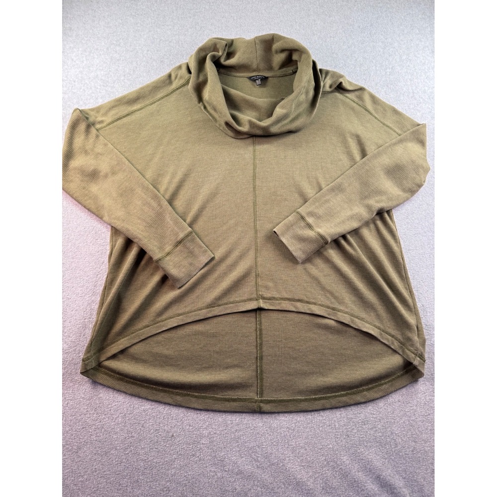 Lucky Brand Olive Green Waffle Knit Cowl Neck High Low Thermal Top XL 7WP6386